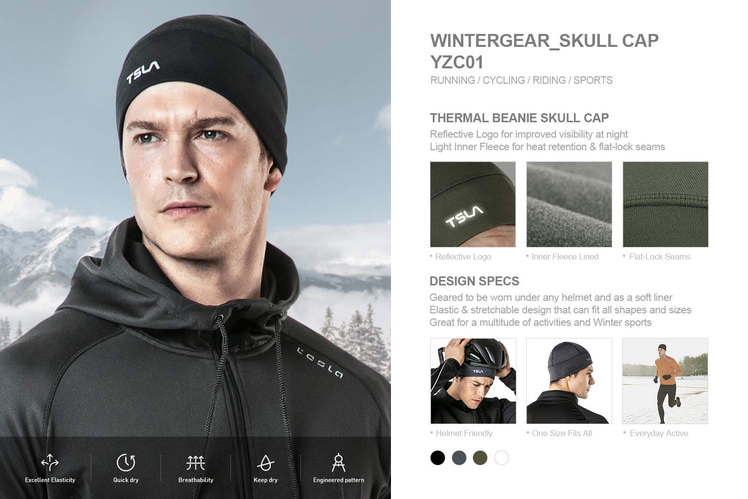 TSLA Men and Women Thermal Fleece Skull Cap, Winter Ski Cycling Under Helmet Liner, Running Beanie Hat - Image 3