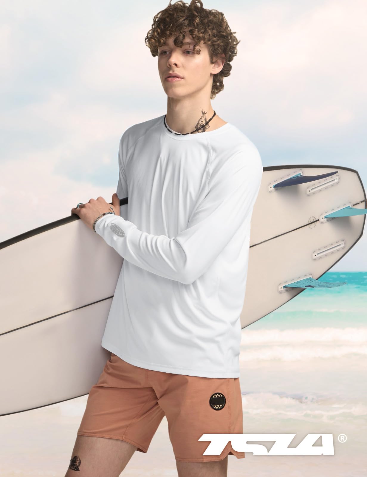 TSLA Men's Rashguard Swim Shirts, UPF 50+ Cool Running Workout Loose-Fit Long Sleeve - Image 3