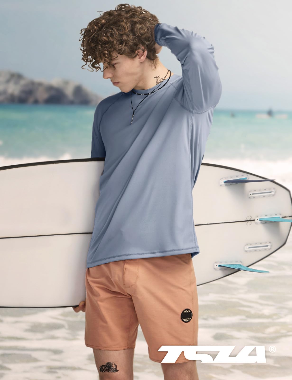 TSLA Men's Rashguard Swim Shirts, UPF 50+ Cool Running Workout Loose-Fit Long Sleeve - Image 3