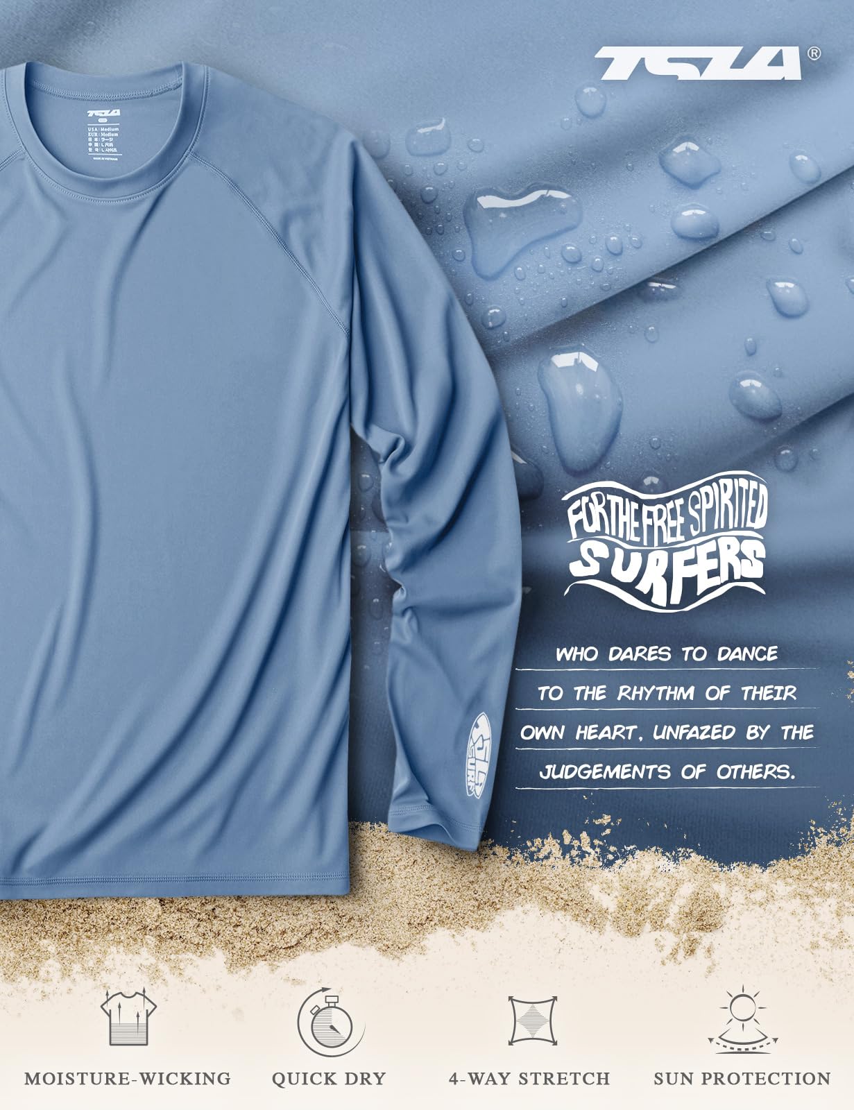 TSLA Men's Rashguard Swim Shirts, UPF 50+ Cool Running Workout Loose-Fit Long Sleeve - Image 7