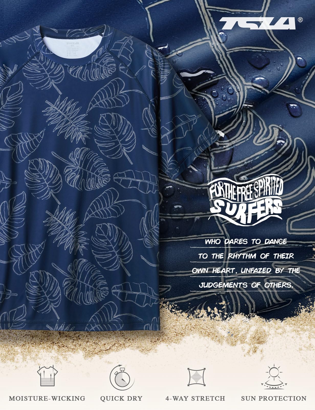 TSLA Men's Rashguard Swim Shirts, UPF 50+ Protection Quick Dry, Stretch Comfort Fit, Flatlock Seams, Outdoor & Water Sports - Image 6