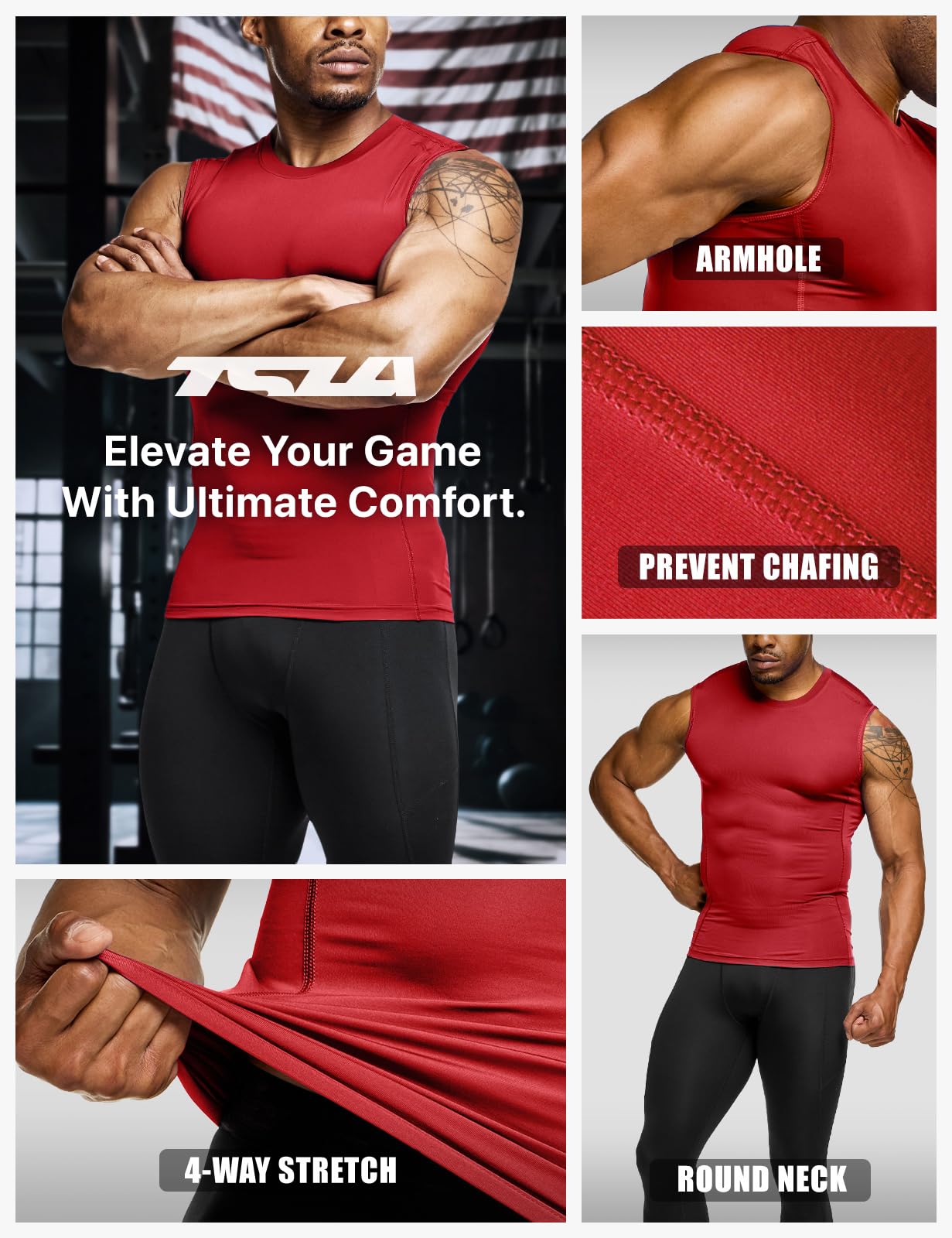 TSLA Men's Sleeveless Workout Shirts, Dry Fit Running Compression Cutoff Shirts, Athletic Training Tank Top - Image 6