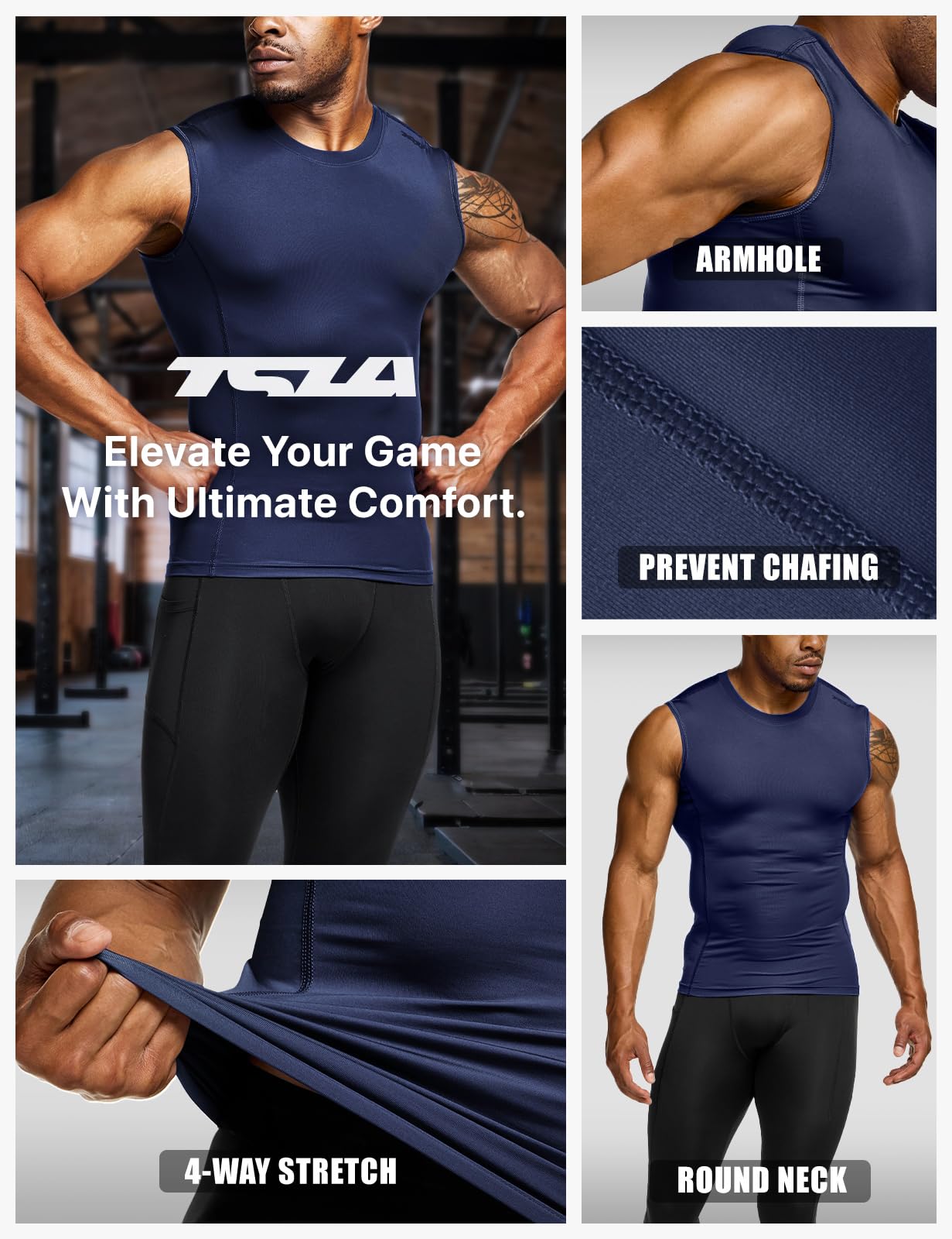 TSLA Men's Sleeveless Workout Shirts, Dry Fit Running Compression Cutoff Shirts, Athletic Training Tank Top - Image 6