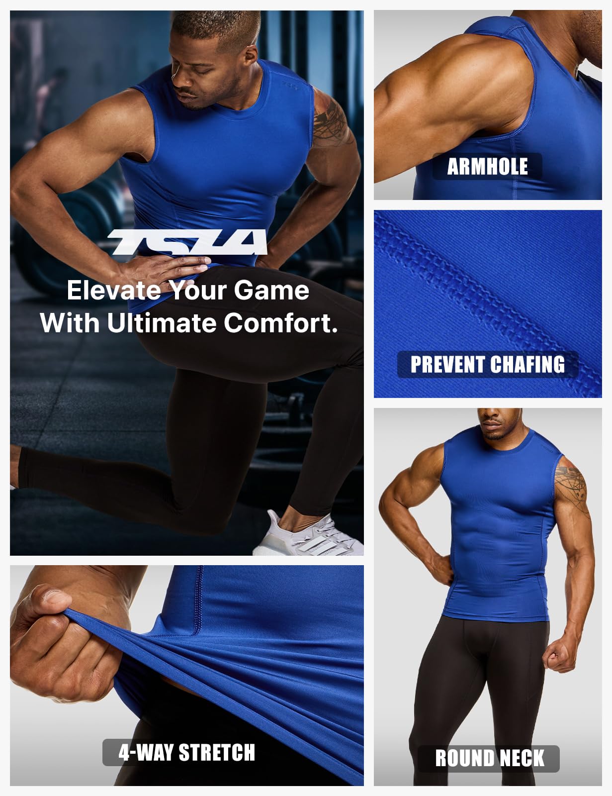 TSLA Men's Sleeveless Workout Shirts, Dry Fit Running Compression Cutoff Shirts, Athletic Training Tank Top - Image 6