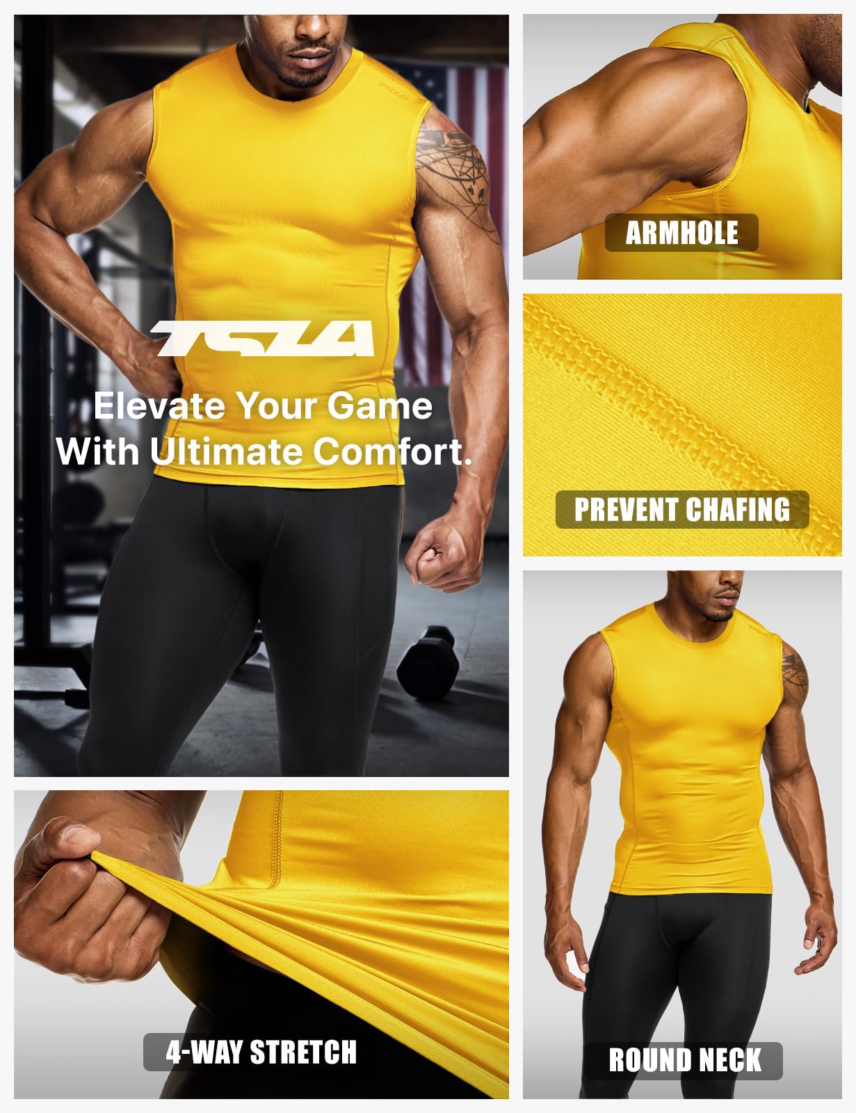 TSLA Men's Sleeveless Workout Shirts, Dry Fit Running Compression Cutoff Shirts, Athletic Training Tank Top - Image 5