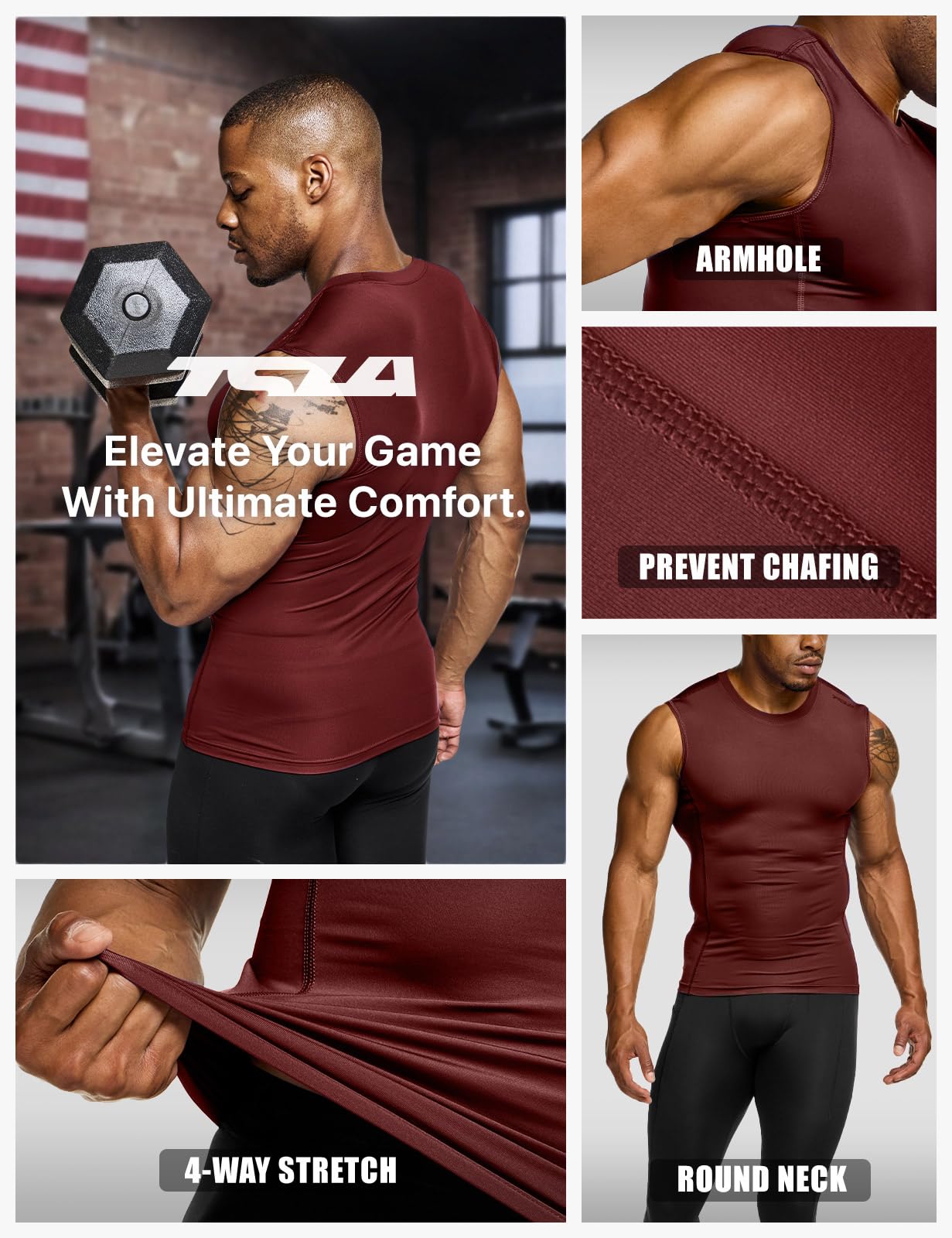 TSLA Men's Sleeveless Workout Shirts, Dry Fit Running Compression Cutoff Shirts, Athletic Training Tank Top - Image 7