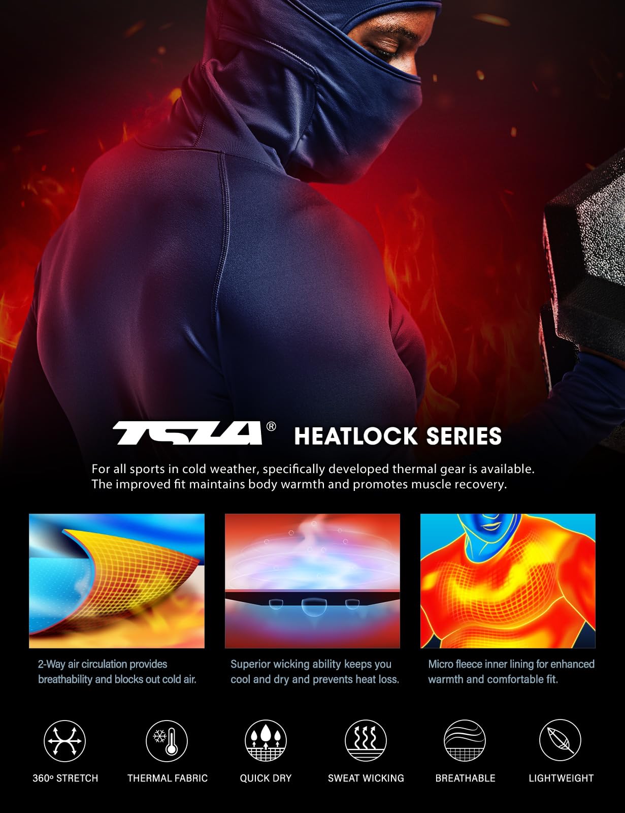 TSLA Men's Thermal Compression Shirts Hoodie with Mask, Long Sleeve Winter Sports Base Layer Top, Active Running Shirt - Image 6