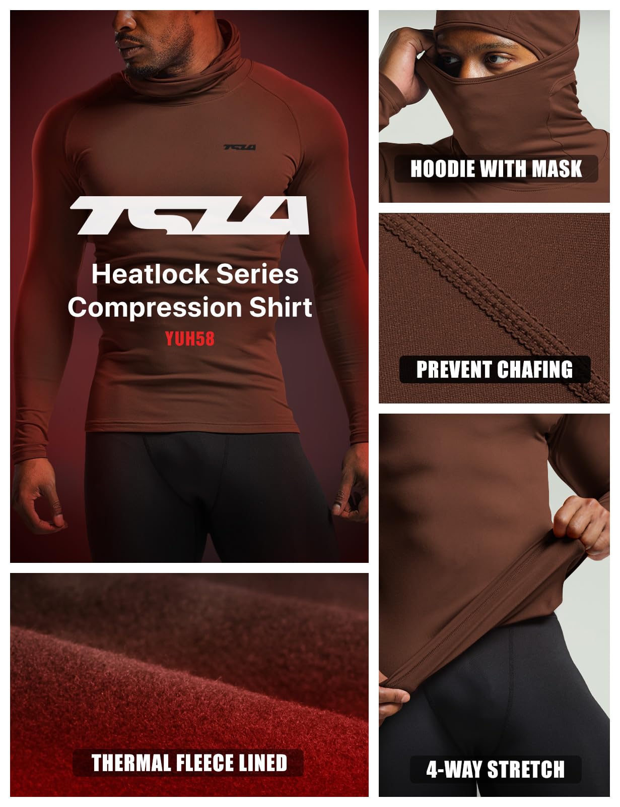 TSLA Men's Thermal Compression Shirts Hoodie with Mask, Long Sleeve Winter Sports Base Layer Top, Active Running Shirt - Image 6