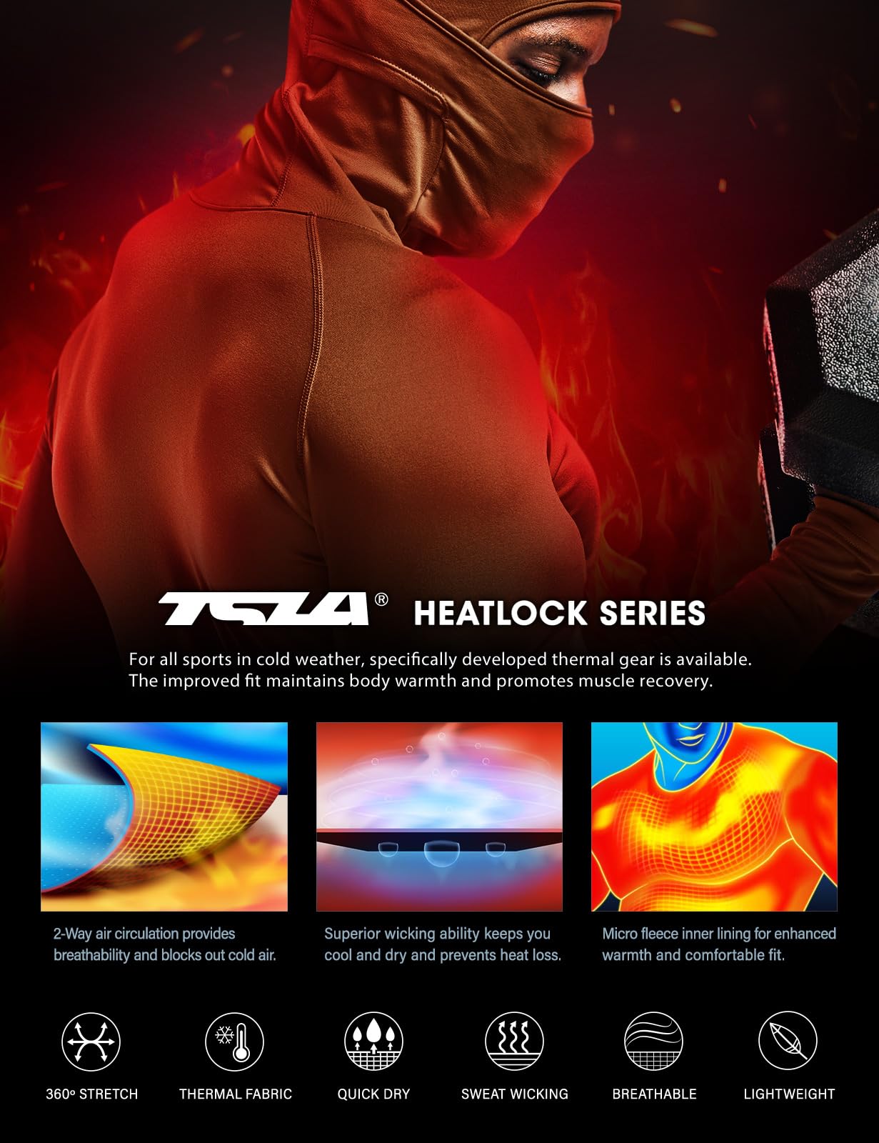 TSLA Men's Thermal Compression Shirts Hoodie with Mask, Long Sleeve Winter Sports Base Layer Top, Active Running Shirt - Image 7