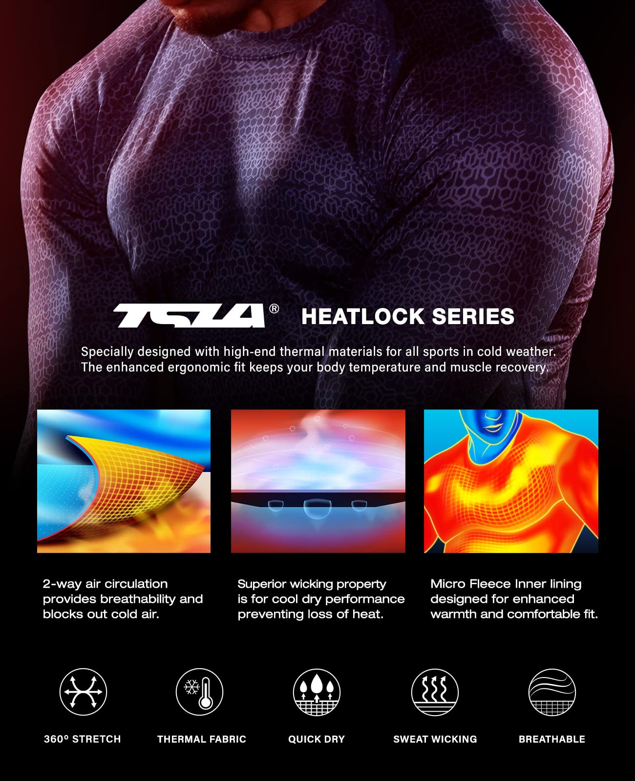 TSLA Men's Thermal Long Sleeve Compression Shirts, Athletic Base Layer Top, Winter Gear Running T-Shirt - Image 7
