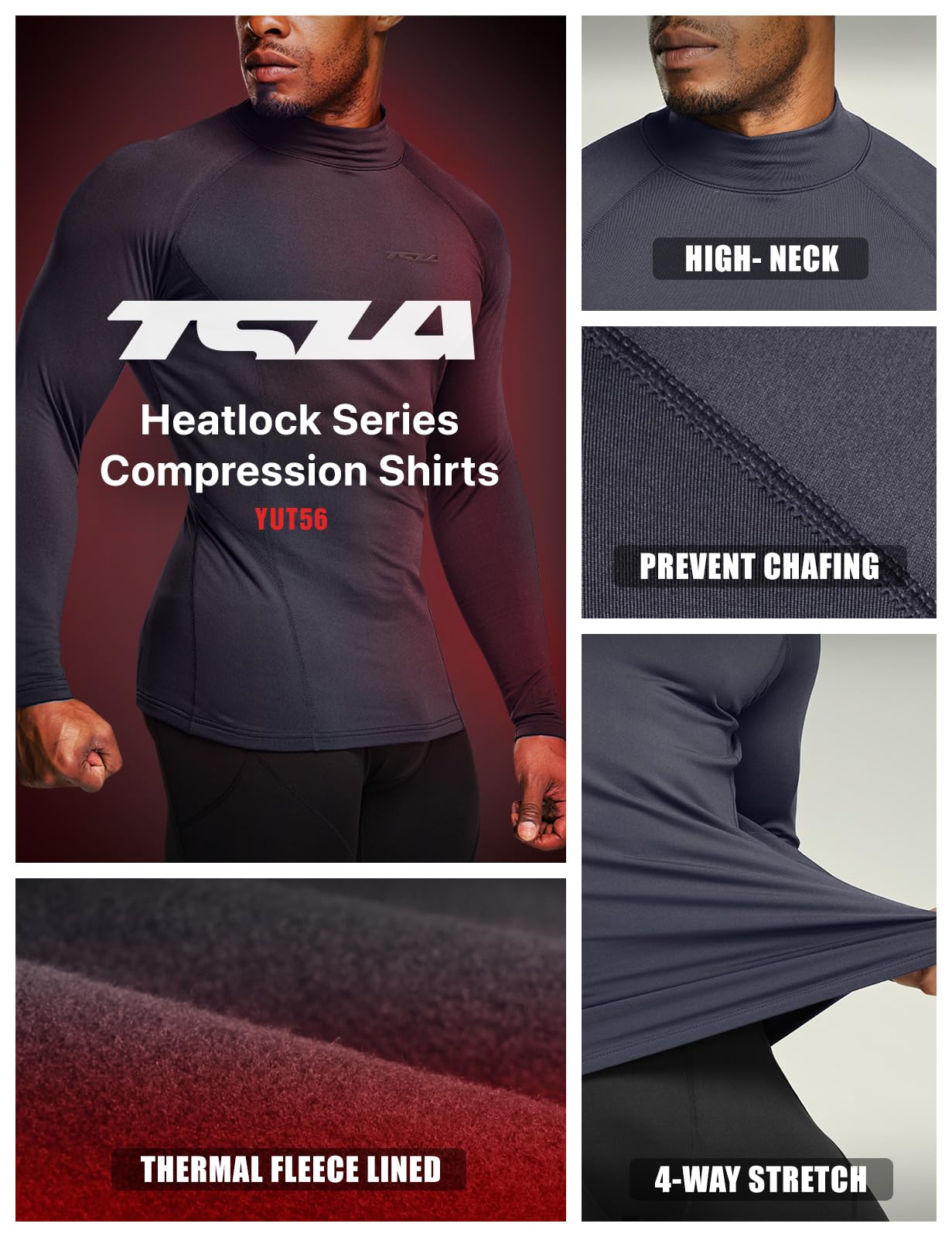 TSLA Men's Thermal Long Sleeve Compression Shirts, Mock/Turtleneck Winter Sports Running Base Layer Top - Image 3