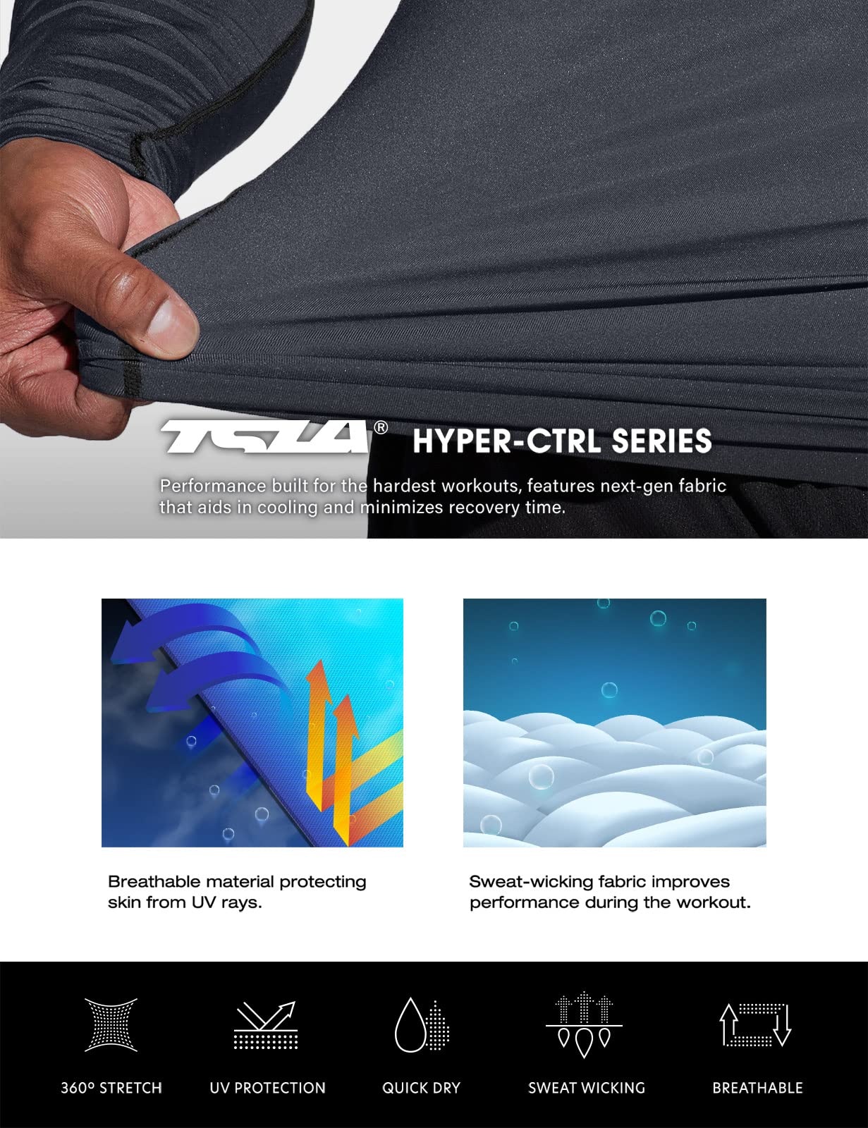 TSLA Men's UPF 50+ Compression Shirts, Cool Dry Long Sleeve Athletic Tops, Sports Baselayer Workout Shirt - Image 5