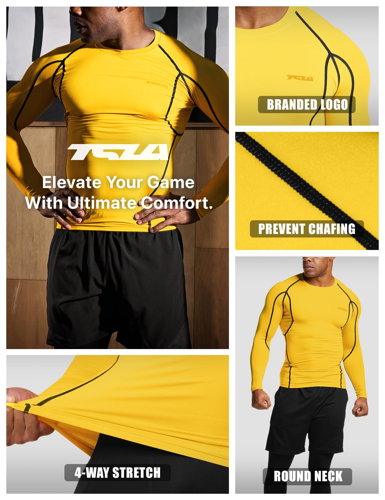 TSLA Men's UPF 50+ Compression Shirts, Cool Dry Long Sleeve Athletic Tops, Sports Baselayer Workout Shirt - Image 6