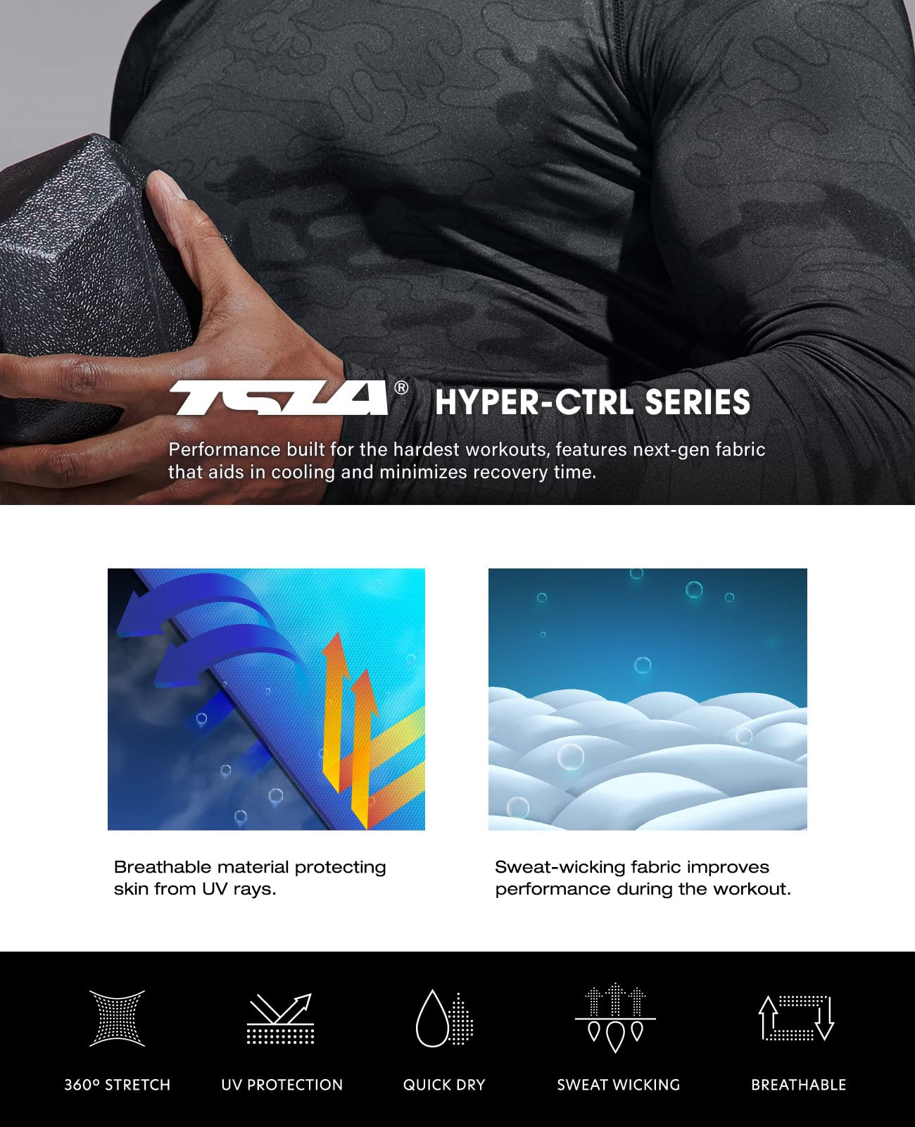 TSLA Men's UPF 50+ Mock Long Sleeve Compression Shirts, Athletic Workout Shirt, Base Layer for Water Sports - Image 7