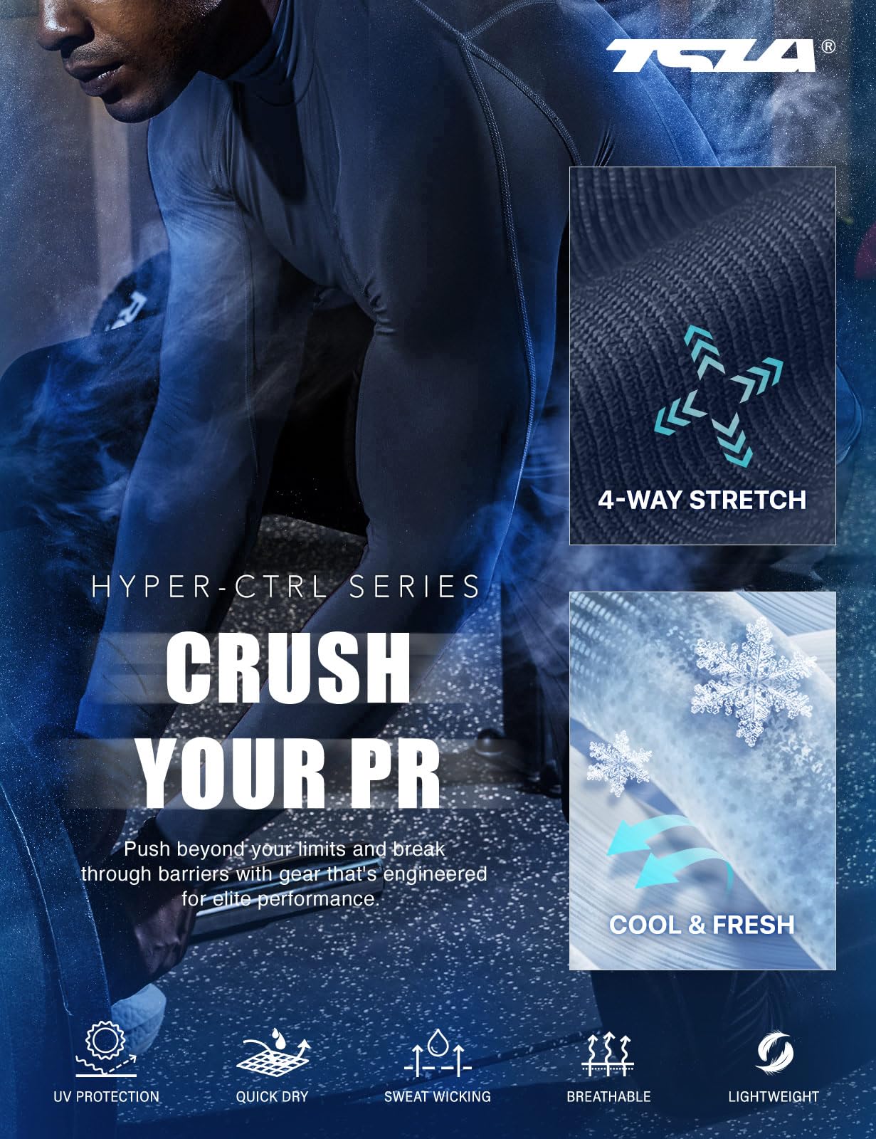 TSLA Men's UPF 50+ Mock Long Sleeve Compression Shirts, Athletic Workout Shirt, Base Layer for Water Sports - Image 5