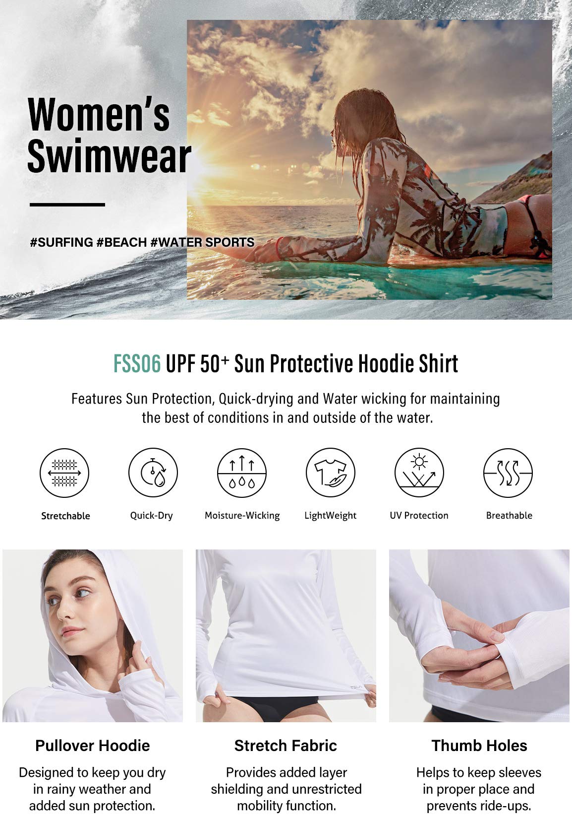 TSLA Women's Long Sleeve Rash Guard Swim Shirts, UPF 50+ UV Protection Regular-Fit Quick Dry Water Shirts - Image 5