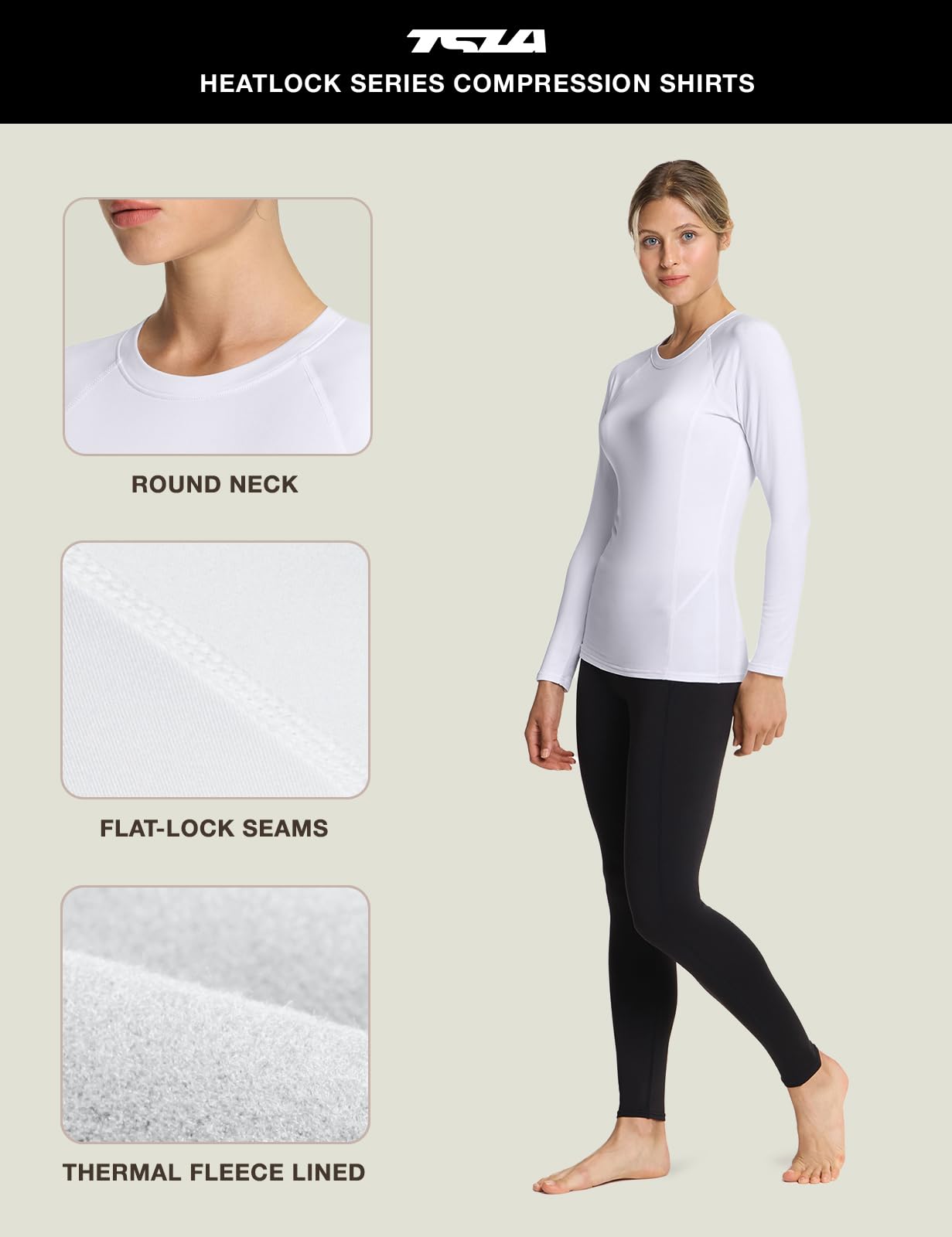 TSLA Women's Thermal Long Sleeve Tops, Mock Turtle & Crew Neck Shirts, Fleece Lined Compression Base Layer - Image 3