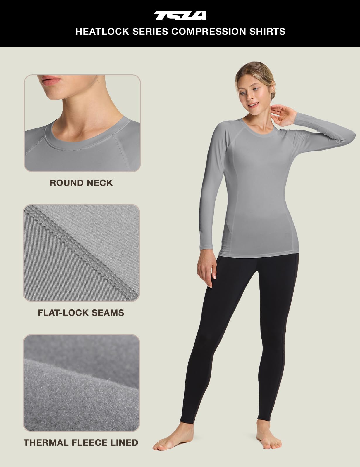 TSLA Women's Thermal Long Sleeve Tops, Mock Turtle & Crew Neck Shirts, Fleece Lined Compression Base Layer - Image 4