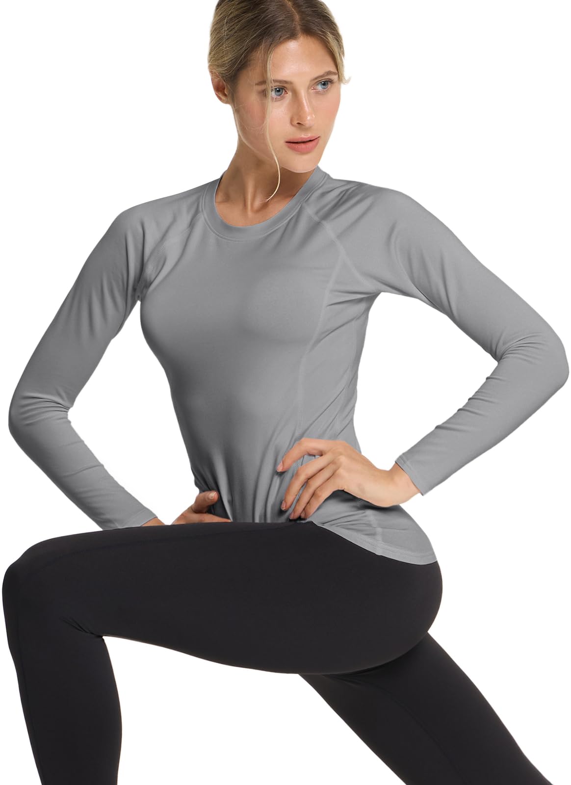 TSLA Women's Thermal Long Sleeve Tops, Mock Turtle & Crew Neck Shirts, Fleece Lined Compression Base Layer - Image 6