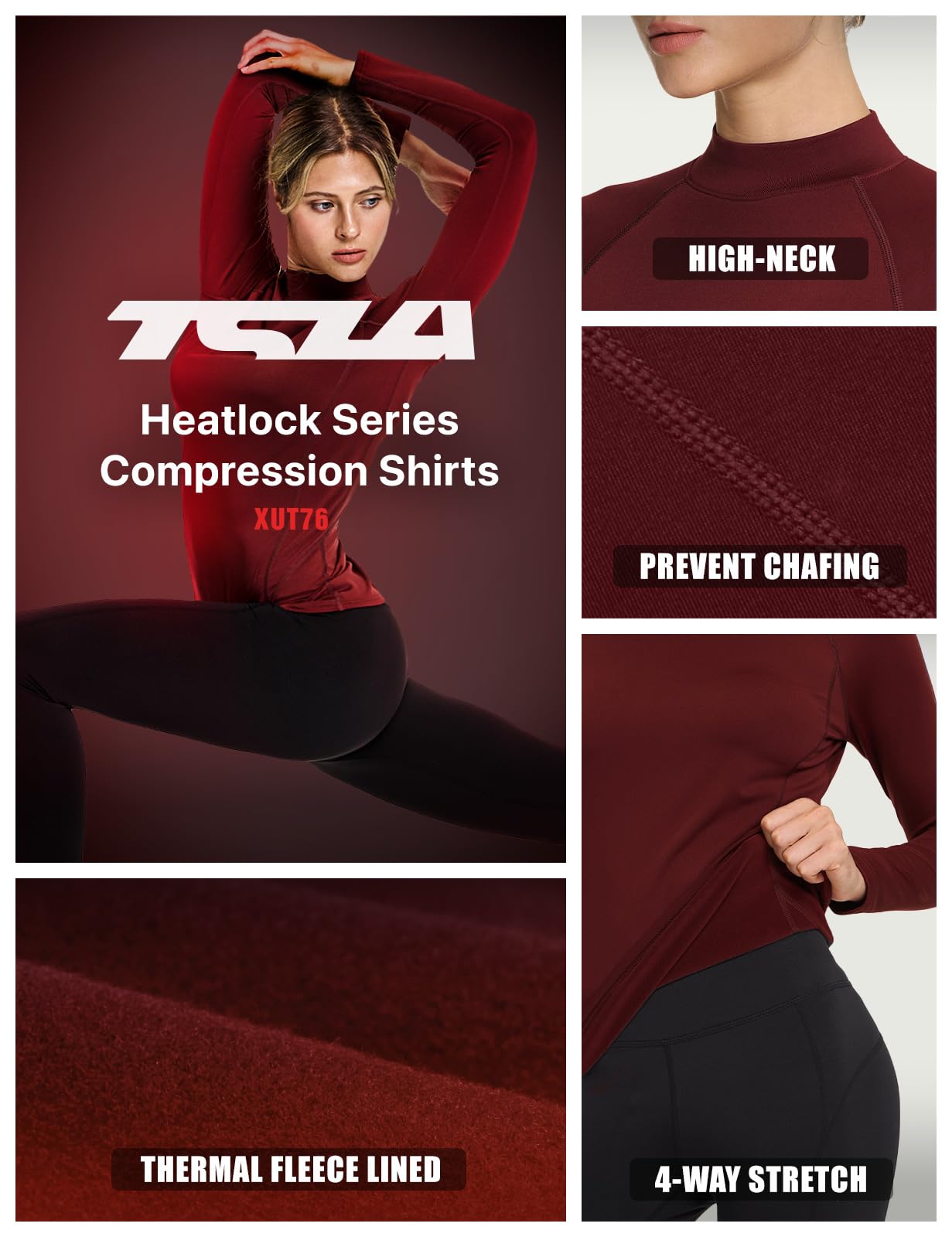 TSLA Women's Thermal Long Sleeve Tops, Mock Turtle & Crew Neck Shirts, Fleece Lined Compression Base Layer - Image 6