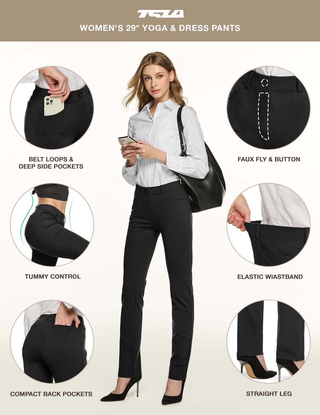 TSLA Women's Yoga & Dress Pants, Office Business Casual Work Slacks, Stretch Straight Leg/Bootcut Pants with 4 Pockets - Image 4