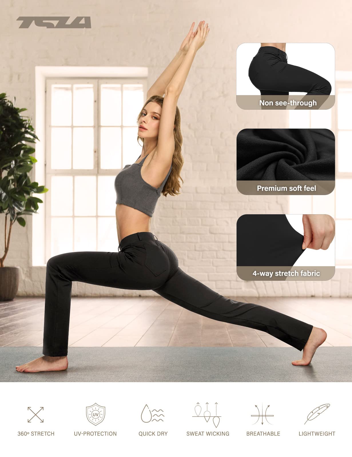TSLA Women's Yoga & Dress Pants, Office Business Casual Work Slacks, Stretch Straight Leg/Bootcut Pants with 4 Pockets - Image 5