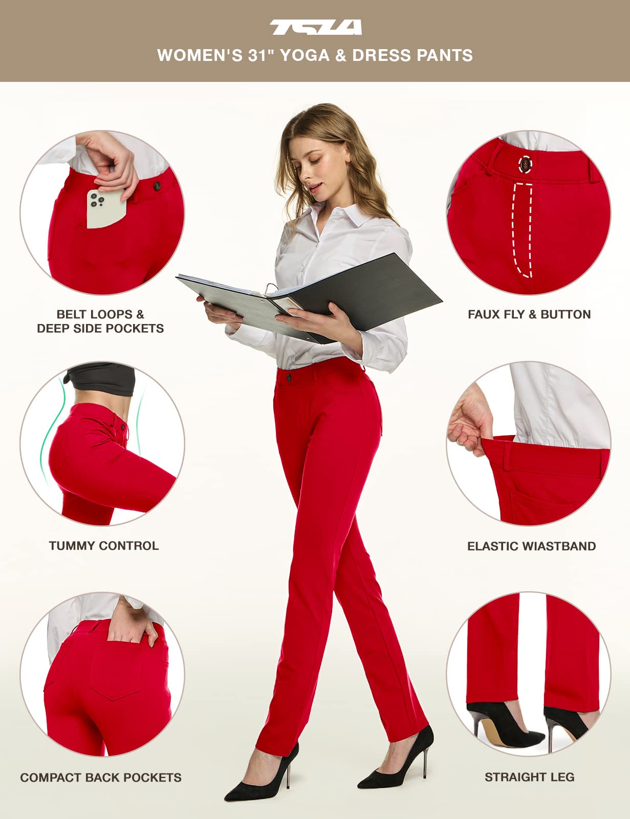 TSLA Women's Yoga & Dress Pants, Office Business Casual Work Slacks, Stretch Straight Leg/Bootcut Pants with 4 Pockets - Image 3