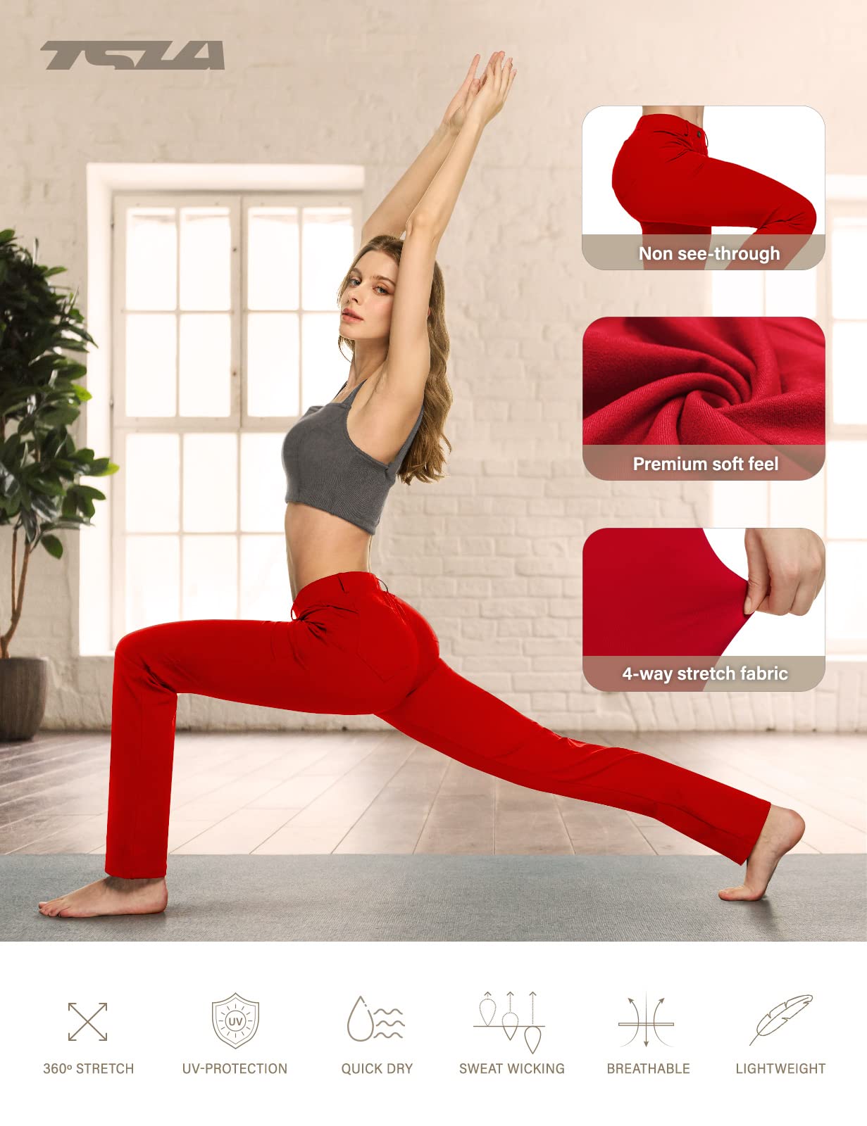 TSLA Women's Yoga & Dress Pants, Office Business Casual Work Slacks, Stretch Straight Leg/Bootcut Pants with 4 Pockets - Image 4